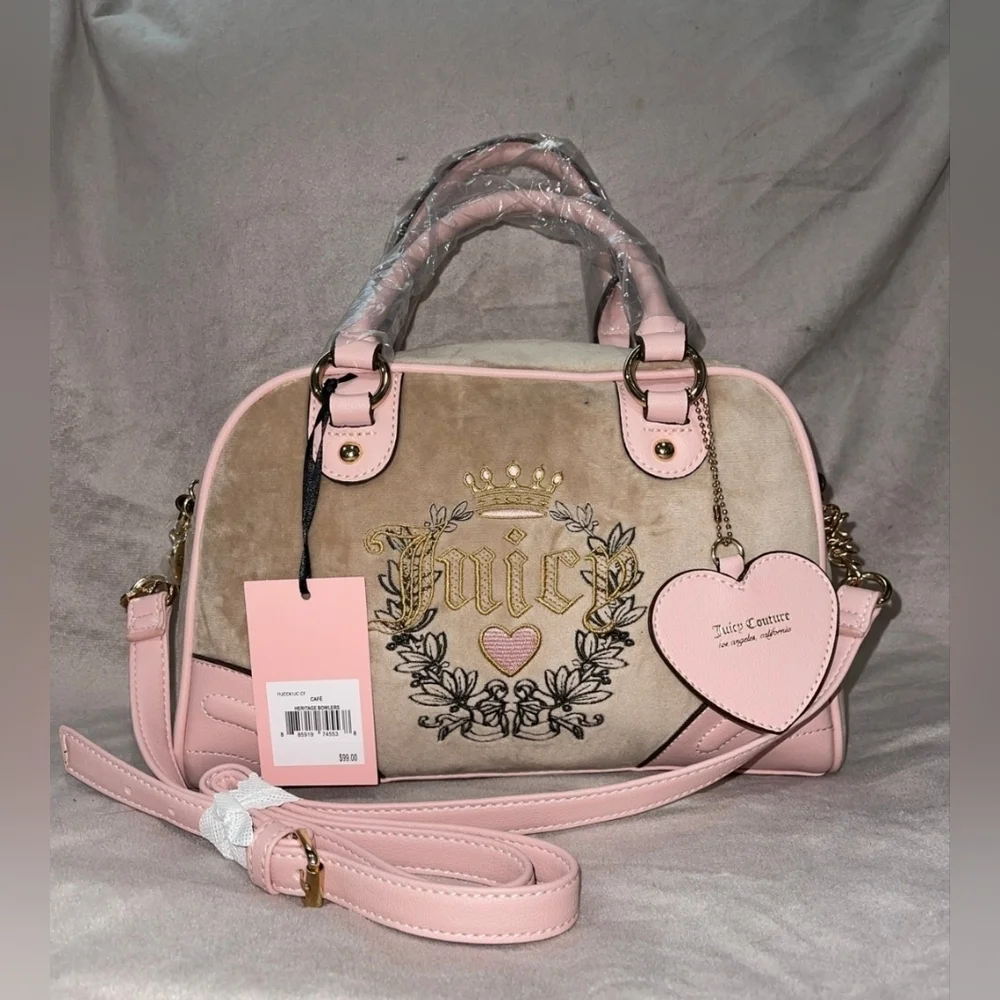 🩷▪️Juicy Couture▪️ Velour Heritage Cafe bowler bag